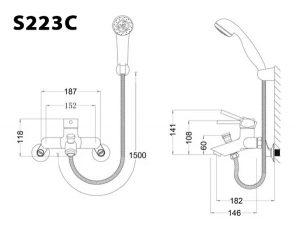 Bản vẽ kỹ thuật Vòi sen tắm CAESAR S233C nóng lạnh tay 3 chế độ