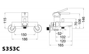 Bản vẽ kỹ thuật Vòi sen tắm CAESAR S353C nóng lạnh tay 3 chế độ