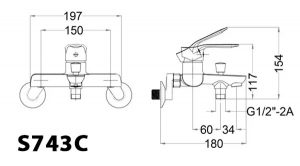 Bản vẽ kỹ thuật Vòi sen tắm CAESAR S743C nóng lạnh tay 3 chế độ