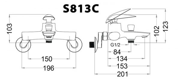 Bản vẽ kỹ thuật Vòi sen tắm CAESAR S813C nóng lạnh tay 3 chế độ