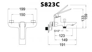 Bản-vẽ-kỹ-thuật-Vòi-sen-tắm-CAESAR-S823C-nóng-lạnh-tay-3-chế-độ