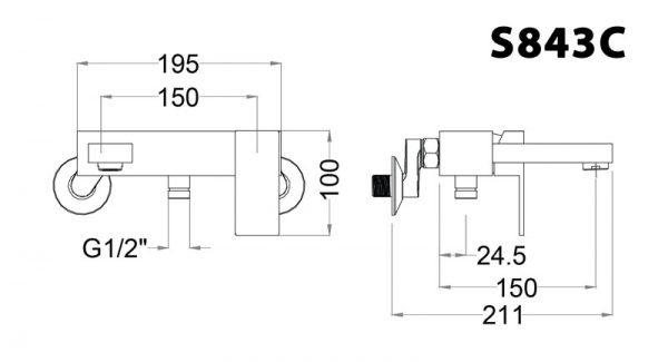 Bản vẽ kỹ thuật Vòi sen tắm CAESAR S843C nóng lạnh tay 3 chế độ