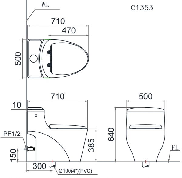 bản vẽ bồn cầu Caesar 1353