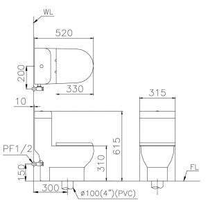Bản vẽ bồn cầu Caesar C1352 - Xí bệt bàn cầu vệ sinh 1 khối