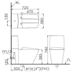 Bản vẽ bồn cầu Caesar CD1346 - Xí bệt bàn cầu vệ sinh 2 khối