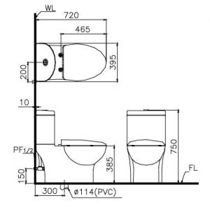 Bản vẽ bồn cầu Caesar CD1349 - Xí bệt bàn cầu vệ sinh 2 khối