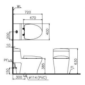 CAESAR CD1356 - Bồn cầu 1 khối nắp êm M256 1 Bản vẽ bồn cầu Caesar CD1356 - Xí bệt bàn cầu vệ sinh 1 khối