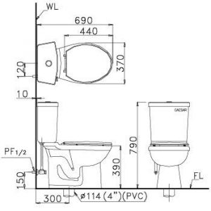 Bản vẽ bồn cầu Caesar CT1325 - í Xbệt bàn cầu vệ sinh 2 khối