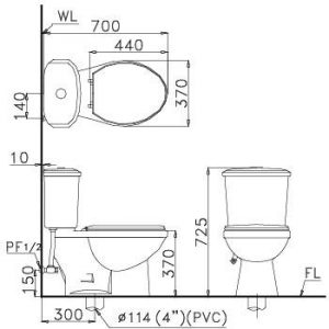 Bản vẽ bồn cầu Caesar CTS1338 - Xí bệt bàn cầu vệ sinh 2 khối