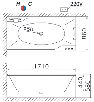 CAESAR MT0870 1.7M - Bồn tắm Massage xây 1 bản vẽ bồn tắm Caesar MT0870 massage xây