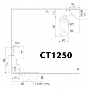 Bản vẽ kĩ thuật Bồn cầu xổm CAESAR CT1250 két nước T1113