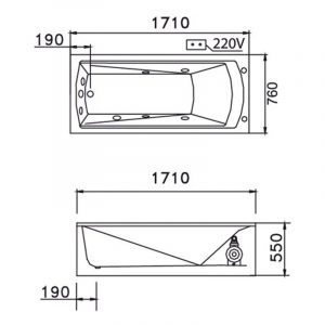 CAESAR MT0670L/R 1.7M - Bồn tắm Massage chân yếm 1 Bản vẽ kĩ thuật Bồn tắm CAESAR MT0670L/R Massage chân yếm 1.7M