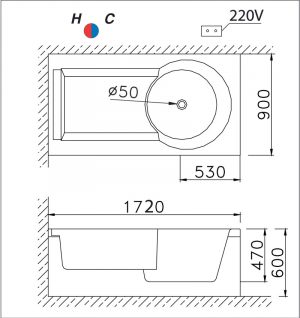 CAESAR MT211SAL/SAR 1.7M - Bồn tắm Massage sục khí xây 1 Bản vẽ kĩ thuật Bồn tắm CAESAR MT211SAL/SAR Massage sục khí xây 1.7M