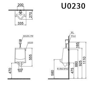 CAESAR U0230 - Bồn tiểu nam treo tường 3 Bản vẽ kĩ thuật Bồn tiểu nam CAESAR U0230 treo tường