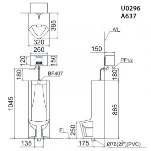 CAESAR U0296 - Bồn tiểu nam đặt sàn 2 Bản-vẽ-kĩ-thuật-Bồn-tiểu-nam-CAESAR-U0296-A637-đặt-sàn