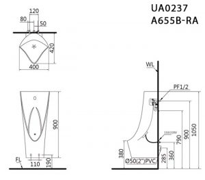 Bản-vẽ-kĩ-thuật-Bồn-tiểu-nam-CAESAR-UA0237-A655B-RA-cảm-ứng-treo-tường
