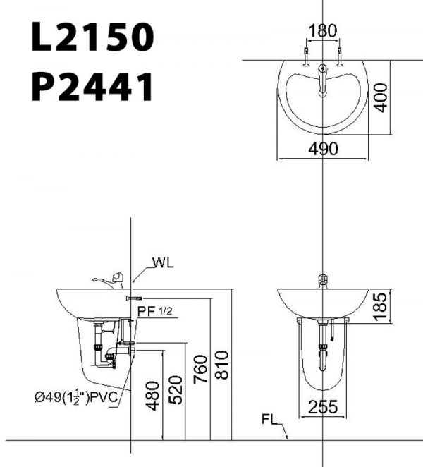Bản-vẽ-kĩ-thuật-Chậu-rửa-mặt-lavabo-CAESAR-L2150-P2441-chân-ngắn-treo-tường