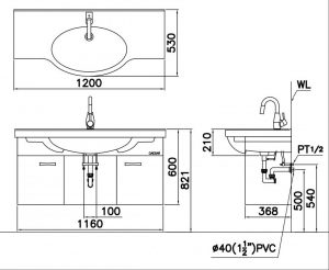 Bản vẽ kĩ thuật lavabo treo tường Caesar LF5324+EH213V