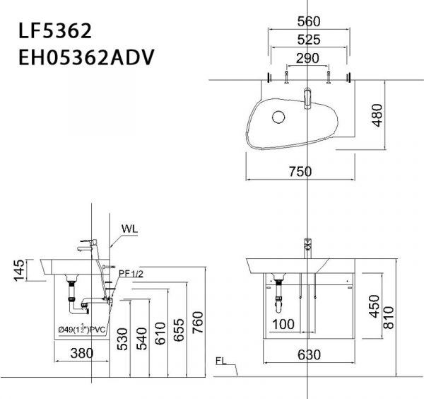 Bản-vẽ-kĩ-thuật-Tủ-chậu-lavabo-CAESAR-LF5362-EH05362ADV