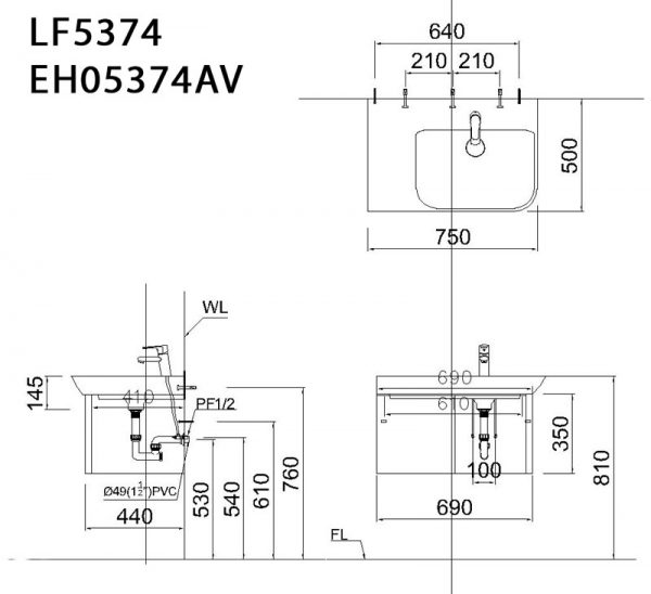 Bản-vẽ-kĩ-thuật-Tủ-chậu-lavabo-CAESAR-LF5374-EH05374AV