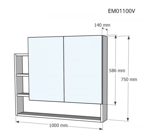 Bản vẽ kĩ thuật Tủ gương CAESAR EM01100V treo tường