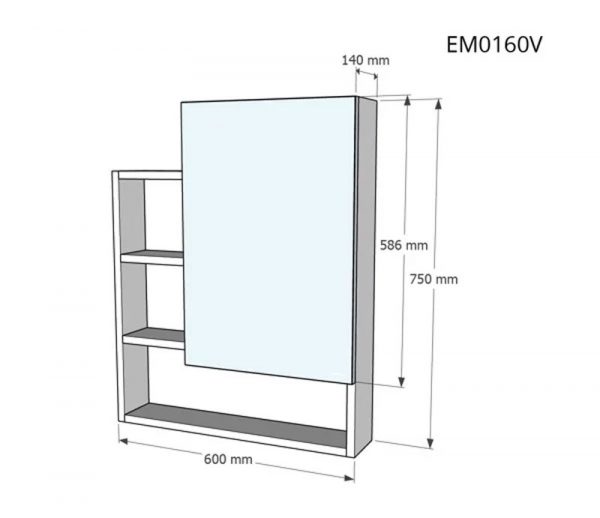 Bản vẽ kĩ thuật Tủ gương CAESAR EM0160V treo tường