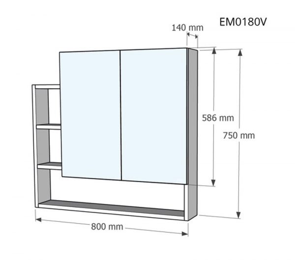 Bản vẽ kĩ thuật Tủ gương CAESAR EM0180V treo tường