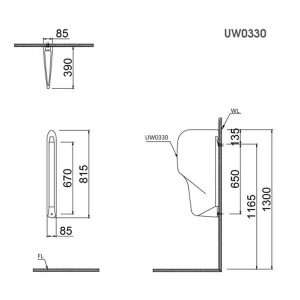 Bản vẽ kĩ thuật Vách ngăn bồn tiểu nam CAESAR UW0330