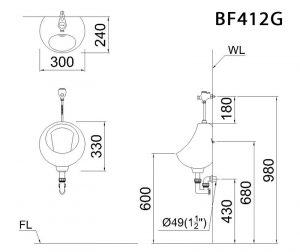Bản vẽ kĩ thuật Van xả tiểu nam CAESAR BF412G nhấn