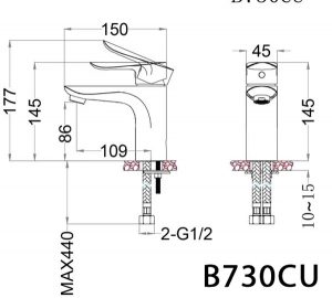 CAESAR B730CU - Vòi chậu lavabo nóng lạnh 2 bản-vẽ-kĩ-thuật-Vòi-chậu-lavabo-CAESAR-B730CU-nóng-lạnh