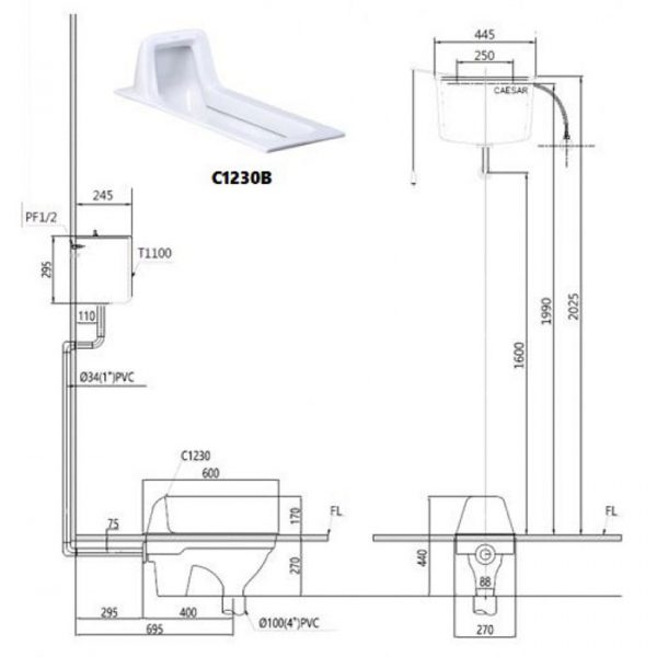 Bản-vẽ-kích-thước-bồn-cầu-xổm-Caesar-C1230B-chữ-nhật