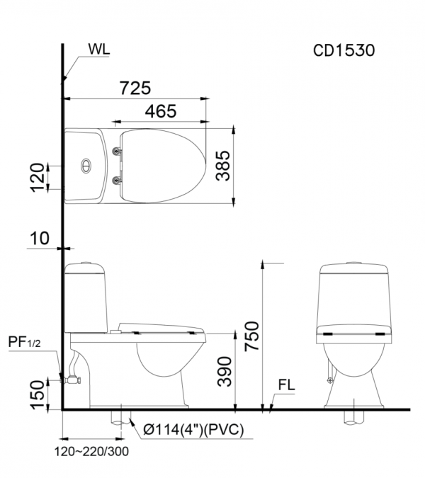 Bản vẽ kỹ thuật bệt vệ sinh CD1530