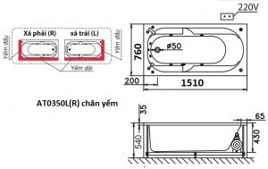 Bản vẽ kỹ thuật bồn tắm dài Caesar AT0350L(R) 1.5M