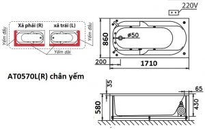Bản vẽ kỹ thuật bồn tắm dài Caesar AT0570L(R) 1.7M