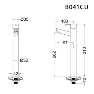 Bản vẽ kỹ thuật Vòi chậu lavabo CAESAR B041CU cổ cao lạnh