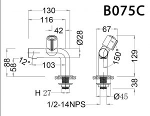 Bản vẽ kỹ thuật Vòi chậu lavabo CAESAR B075C lạnh