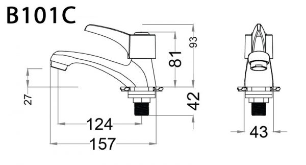 Bản vẽ kỹ thuật Vòi chậu lavabo CAESAR B101C lạnh