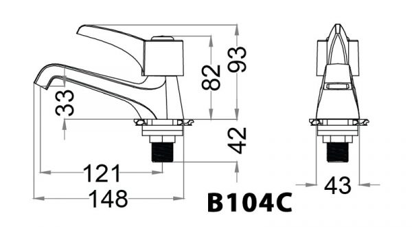 Bản vẽ kỹ thuật Vòi chậu lavabo CAESAR B104C lạnh