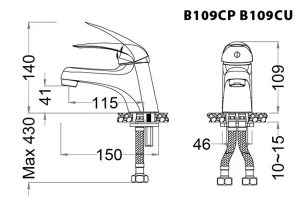 Bản vẽ kỹ thuật Vòi chậu lavabo CAESAR B109C lạnh
