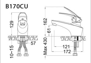 Bản vẽ kỹ thuật Vòi chậu lavabo CAESAR B170CU nóng lạnh