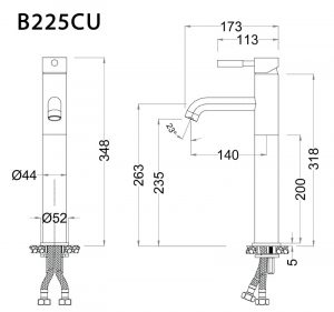 Bản vẽ kỹ thuật Vòi chậu lavabo CAESAR B225CU cổ cao nóng lạnh