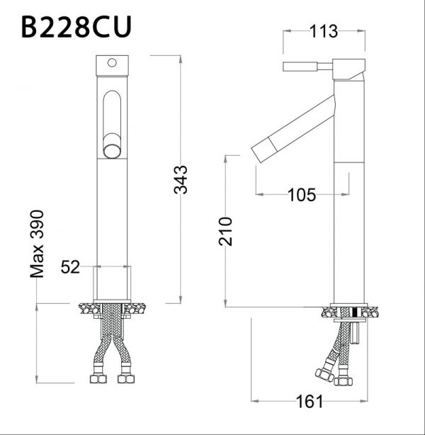 Bản vẽ kỹ thuật Vòi chậu lavabo CAESAR B228CU cổ cao nóng lạnh