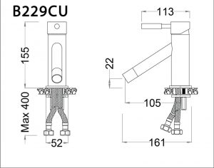 CAESAR B229CU - Vòi chậu lavabo nóng lạnh 2 Bản vẽ kỹ thuật Vòi chậu lavabo CAESAR B229CU nóng lạnh
