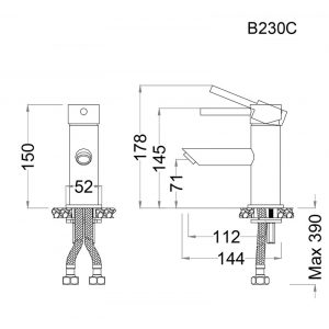 Bản vẽ kỹ thuật Vòi chậu lavabo CAESAR B230CU nóng lạnh