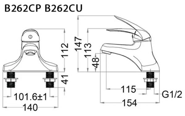 Bản vẽ kỹ thuật Vòi chậu lavabo CAESAR B262CP B262CU nóng lạnh