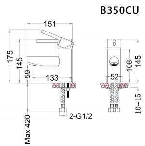 CAESAR B350CU - Vòi chậu lavabo nóng lạnh 2 Bản vẽ kỹ thuật Vòi chậu lavabo CAESAR B350CU nóng lạnh