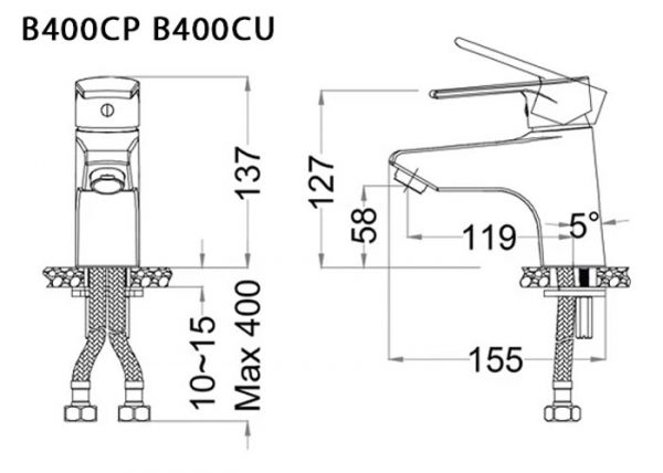 Bản vẽ kỹ thuật Vòi chậu lavabo CAESAR B400CP B400CU nóng lạnh