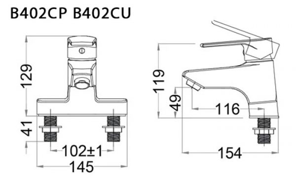 Bản vẽ kỹ thuật Vòi chậu lavabo CAESAR B402CP B402CU nóng lạnh