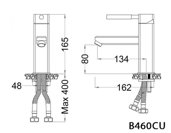 Bản vẽ kỹ thuật Vòi chậu lavabo CAESAR B460CU nóng lạnh