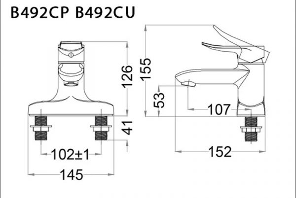 Bản vẽ kỹ thuật Vòi chậu lavabo CAESAR B492CP B492CU nóng lạnh